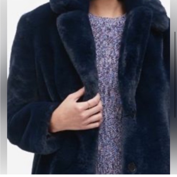 HOST PICK 💙 J Crew Navy Blue Boho Glam Cozy Faux Fur Teddy Coat NWOT - Picture 3 of 10